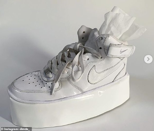 One image shared by the fashion designer shows a customised Nike AF1 tissue box