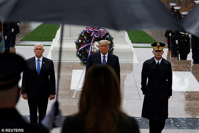 Vice President Mike Pence (left) joined Trump and Melania for the president's first public event in days