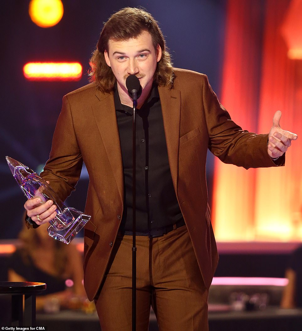 New kid: Shortly after performing onstage, Morgan Wallen took home New Artist of the Year, beating out Jimmie Allen, Ingrid Andress, Gabby Barrett and Carly Pearce