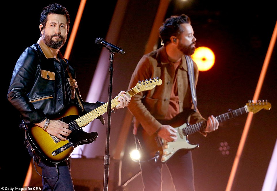 Group effort: Old Dominion landed Vocal Group of the Year, stealing the trophy from Lady A, Little Big Town, Midland and Rascal Flatts
