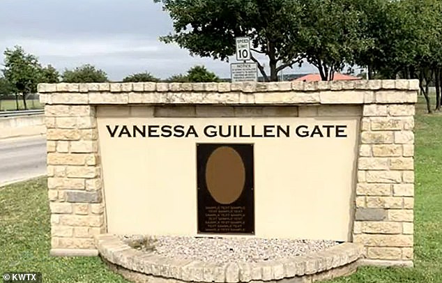 There are plans for a memorial gate to be erected in memory of Vanessa Guillen who was murdered on the base in April of this year. This is a graphic of what it might look like