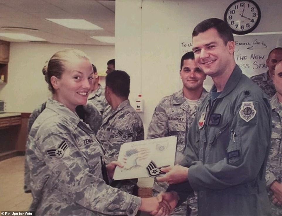 Brittany is pictured received a certificate in her Air Force uniform. She graduated high school at 16 and joined the Air Force a few months later when she turned. 17
