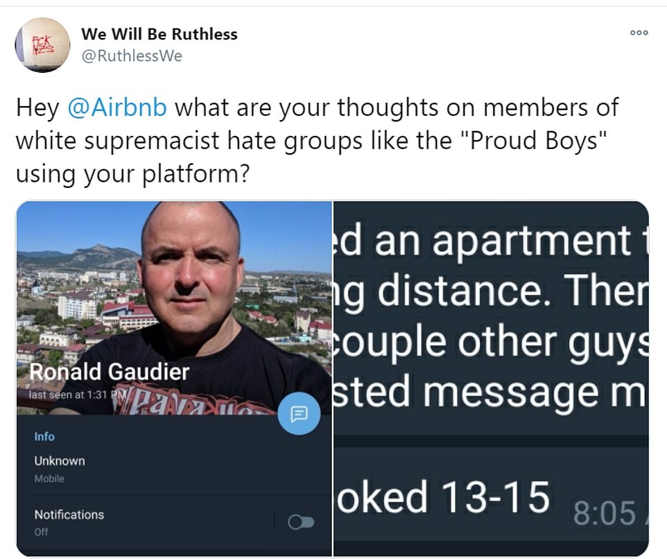 The We Will Be Ruthless Twitter account alerted Airbnb to a booking made by Ronald Gaudier who planned to attend the Million Maga March