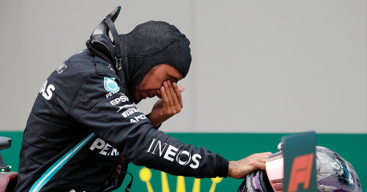 Lewis Hamilton fights back tears as he reacts to historic seventh F1 world title