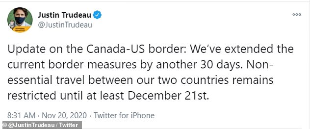 On Friday, Canadian prime minister Justin Trudeau extended the ongoing travel ban between his country and the United States until at least December 21