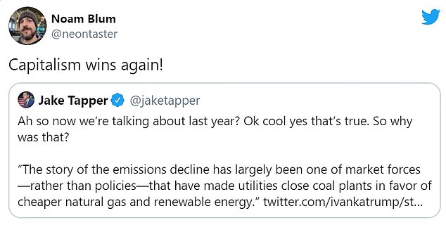 Following the Twitter spat a number of users noted the private sector had 'dealt' with the climate problem 'better than giant globalist accords'