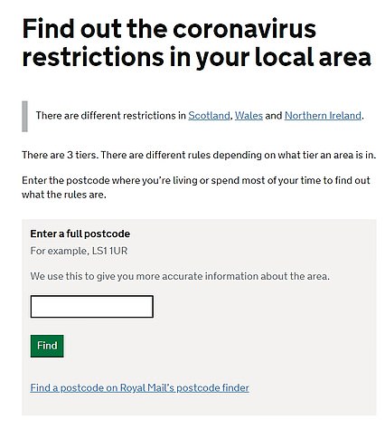 This is the landing page for when you try to check the coronavirus tier in your area of England