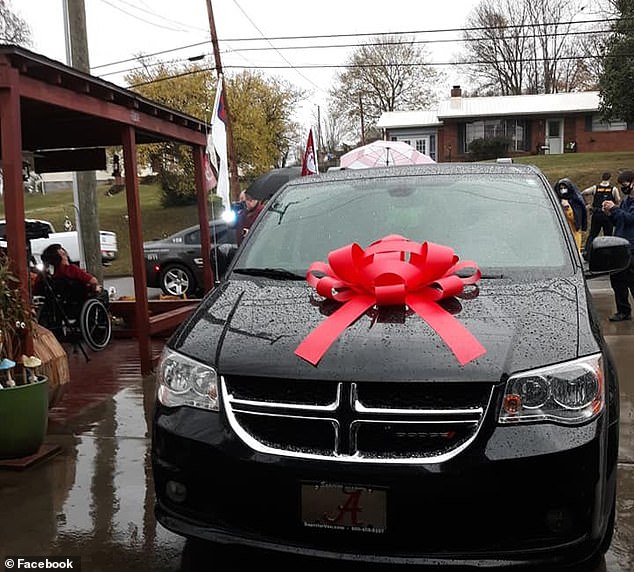 Jake Stitt, 17, was left overwhelmed by the pop star's present, which arrived in the driveway of his Morristown home on Wednesday with a big red bow on the hood