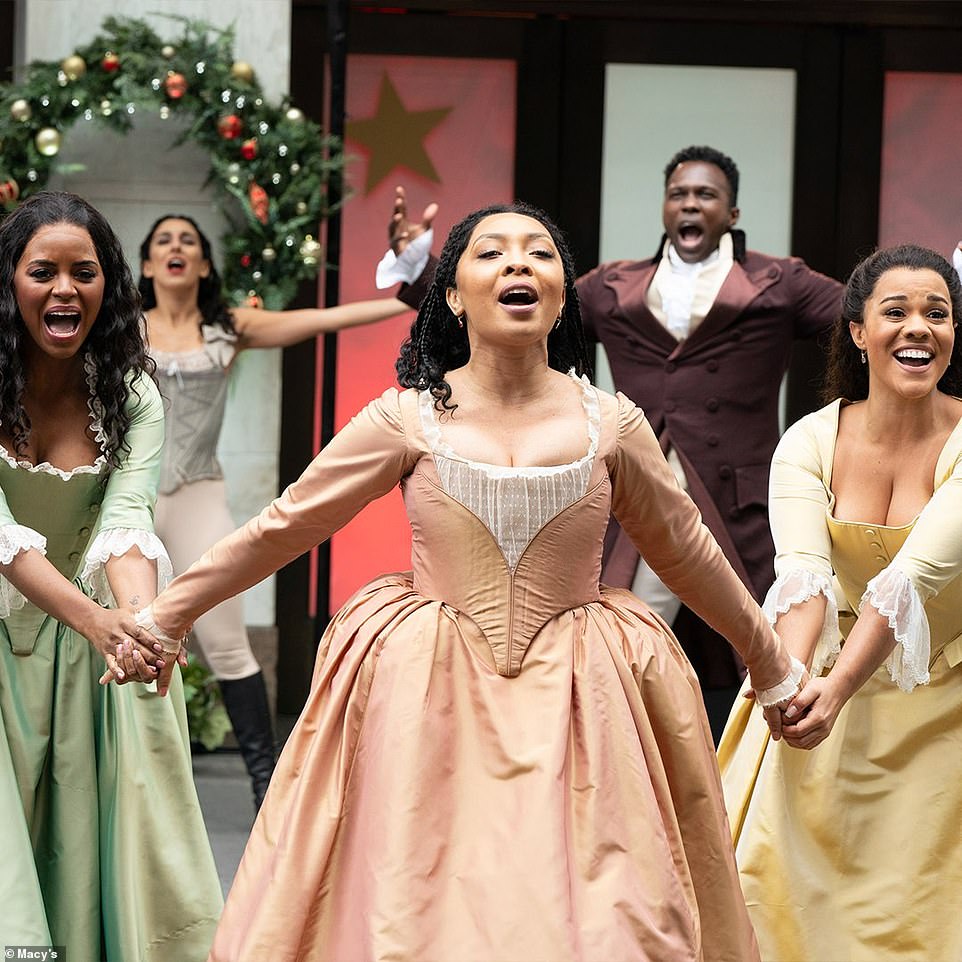 The cast of Hamilton perform at the 2020 Macy's Thanksgiving Day Parade on Thursday morning