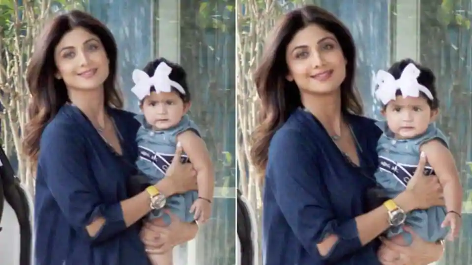 Shilpa Shetty poses with daughter Samisha, the little one is baffled by all the attention. See cute pics