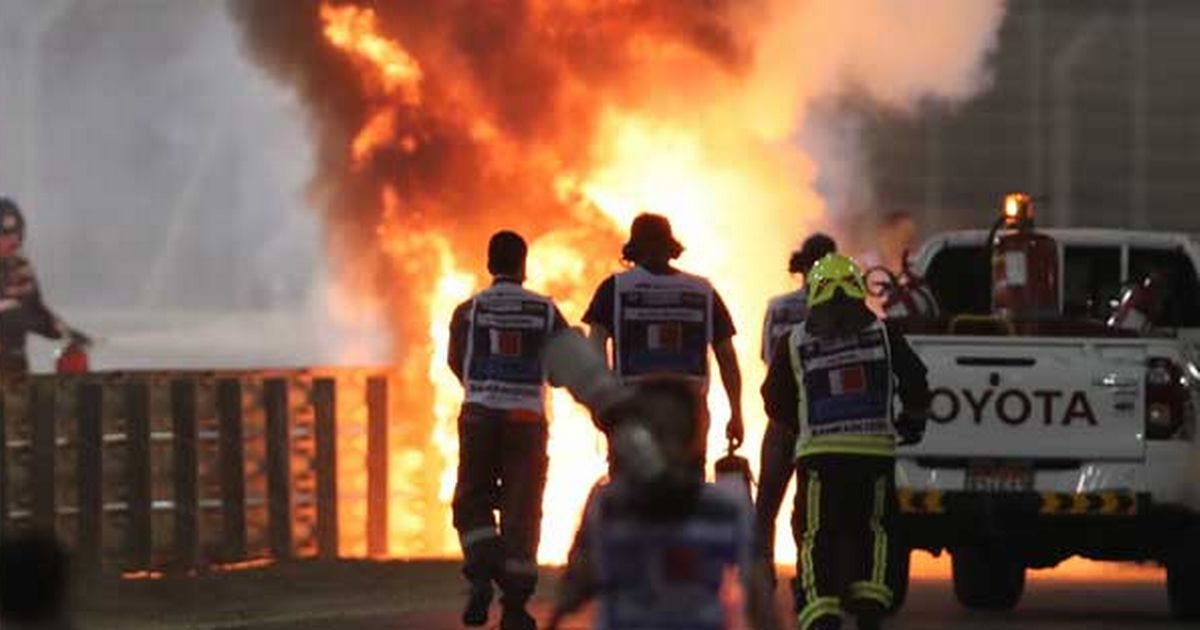 Romain Grosjean’s car fireballs and tears in two during F1 horror smash