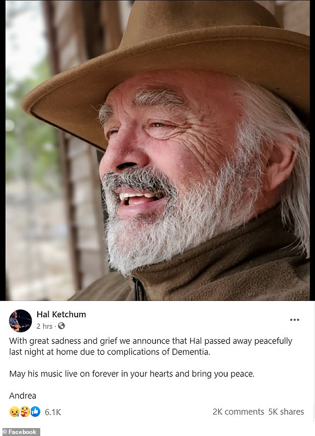 Hal Ketchum has died aged 67 due to complications from dementia