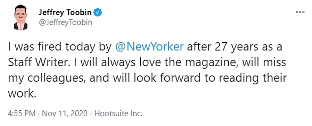 Jeffrey Toobin is fired from the New Yorker weeks after masturbating on a work Zoom call 