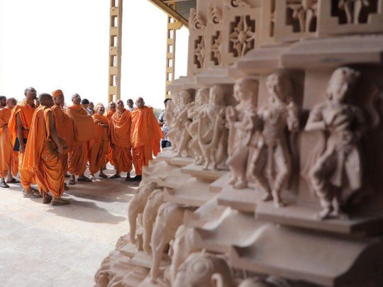 Look: Hand-carved stone pillars for Abu Dhabi’s Hindu temple take shape