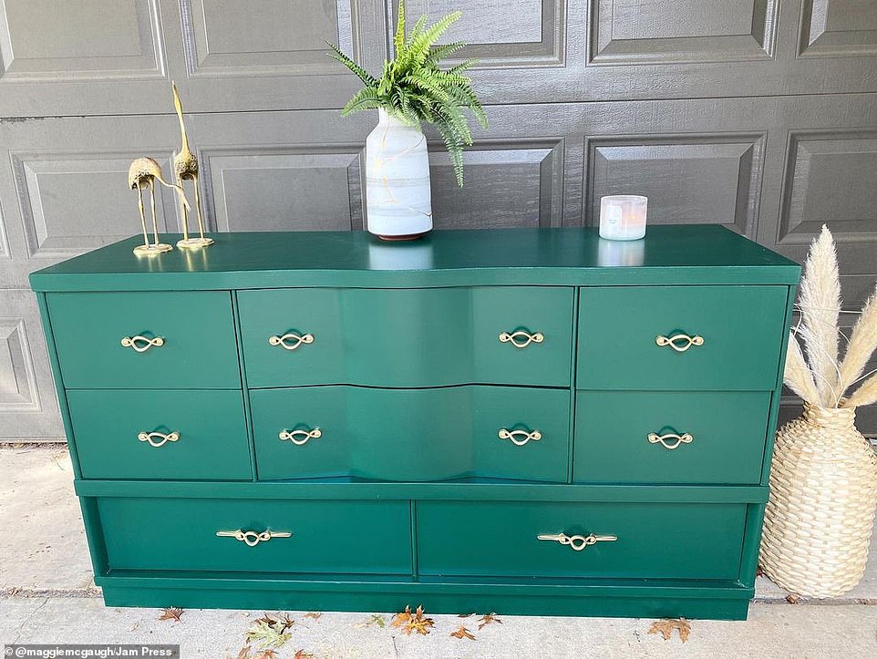 Green with envy? The transformation process varies from piece to piece, with some - like this dresser - requiring nothing more than a lick of fresh paint, while others need much more work