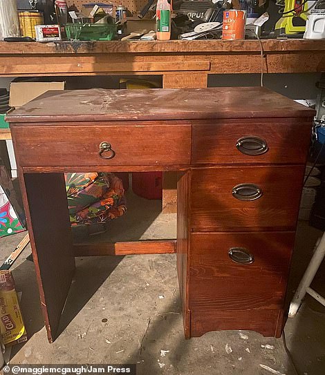 Cute! On a few pieces, Maggie will update the hardware, like the gold handles on this small desk, which she gave an update