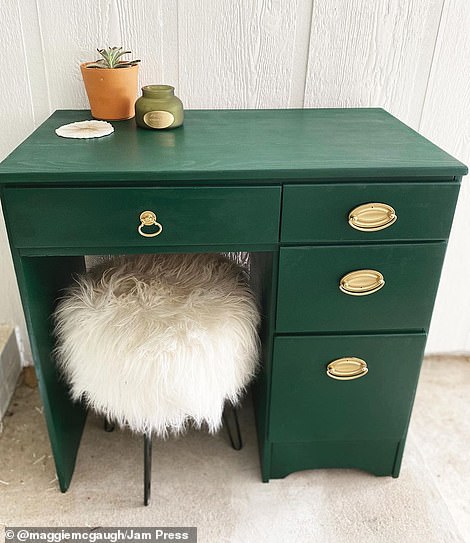 Cute! On a few pieces, Maggie will update the hardware, like the gold handles on this small desk, which she gave an update