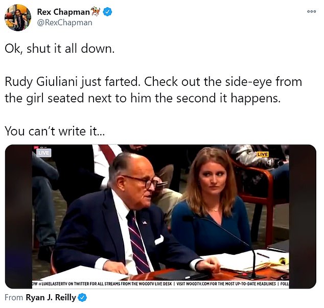 Rex Chapman: 'Rudy Giuliani just farted. Check out the side-eye from the girl seated next to him the second it happens. You can¿t write it'