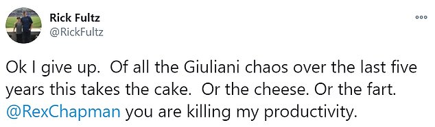 Twitter user: 'Of all the Giuliani chaos over the last five years this takes the cake. Or the cheese. Or the fart'