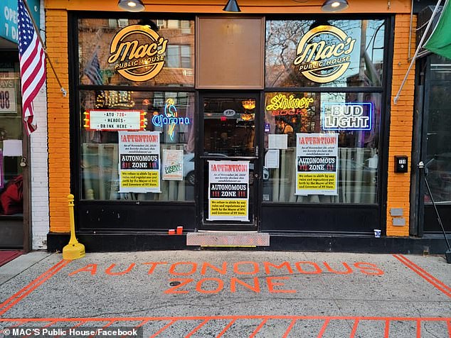 Presti had declared his business an 'autonomous zone' after it fell within an orange zone because of spiking COVID-19 rates and was not supposed to be serving customers indoors. He had already been arrested for violating that rule on Tuesday