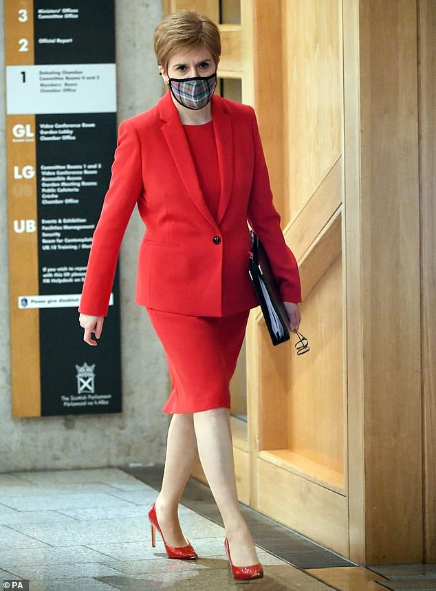Miss Sturgeon, pictured yesterday, is facing a series of probes into her involvement in the Salmond affair, including whether she breached the ministerial code