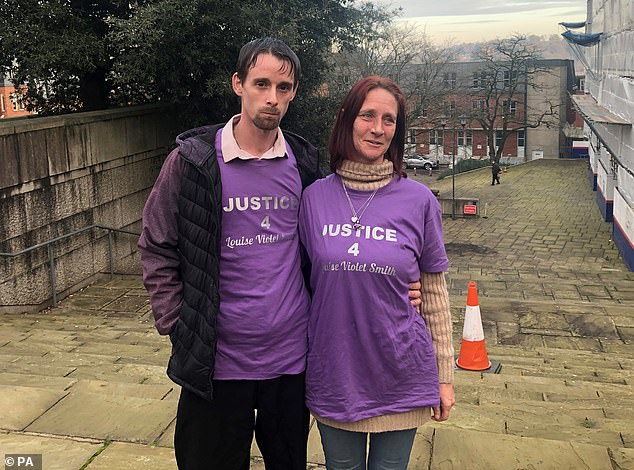 Louise Smith's mother, Rebbecca, yesterday spoke of her 'unbelievable pain' at not being able to see her daughter again. She is seen outside court with her partner, Richard O'Shea