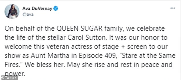 DuVernay paid tribute to Sutton on Twitter, calling her 'stellar'