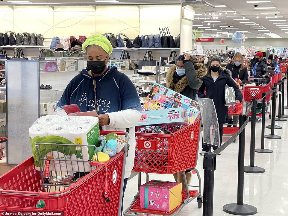 Shoppers at Target on Tuesday in the Bronx, N.Y. A major storm is forecast for tomorrow bringing with it heavy snow