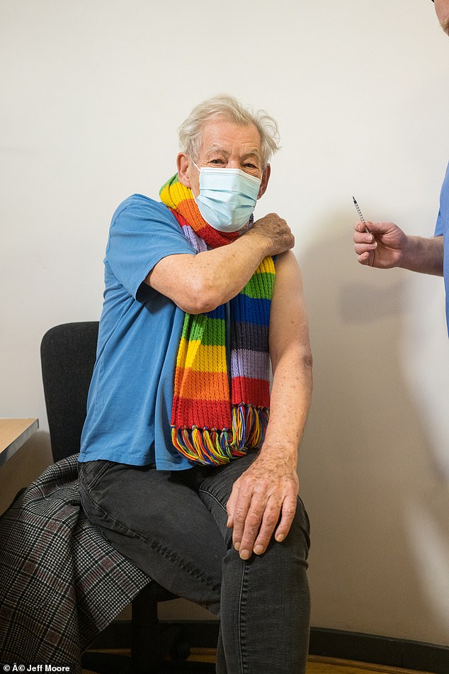 After getting the vaccine at the Arts Research Centre, Queen Mary University Hospital, Sir Ian said: 'It's a very special day, I feel euphoric!'