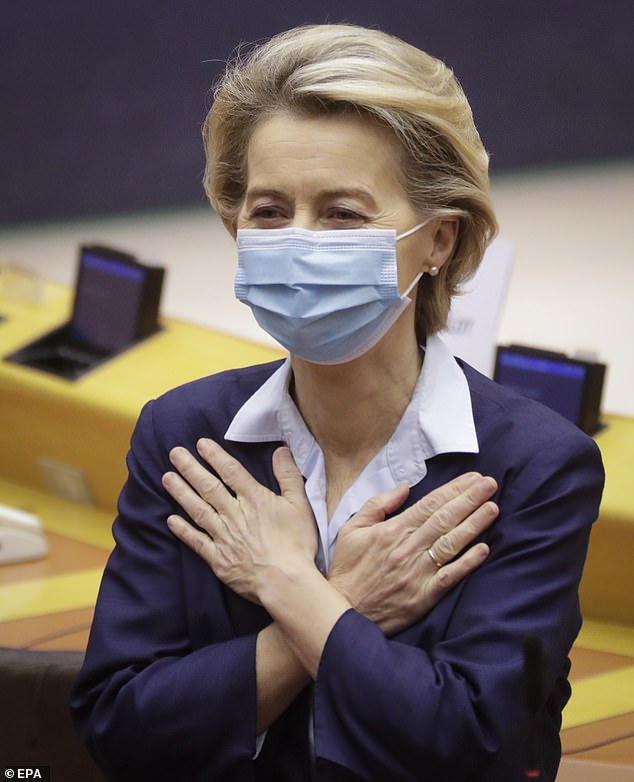 MPs and peers will rise for the Christmas recess today, but have been told they could be recalled with as little as 48 hours notice to approve a deal if one is agreed. Pictured: European Commission President Ursula von der Leyen