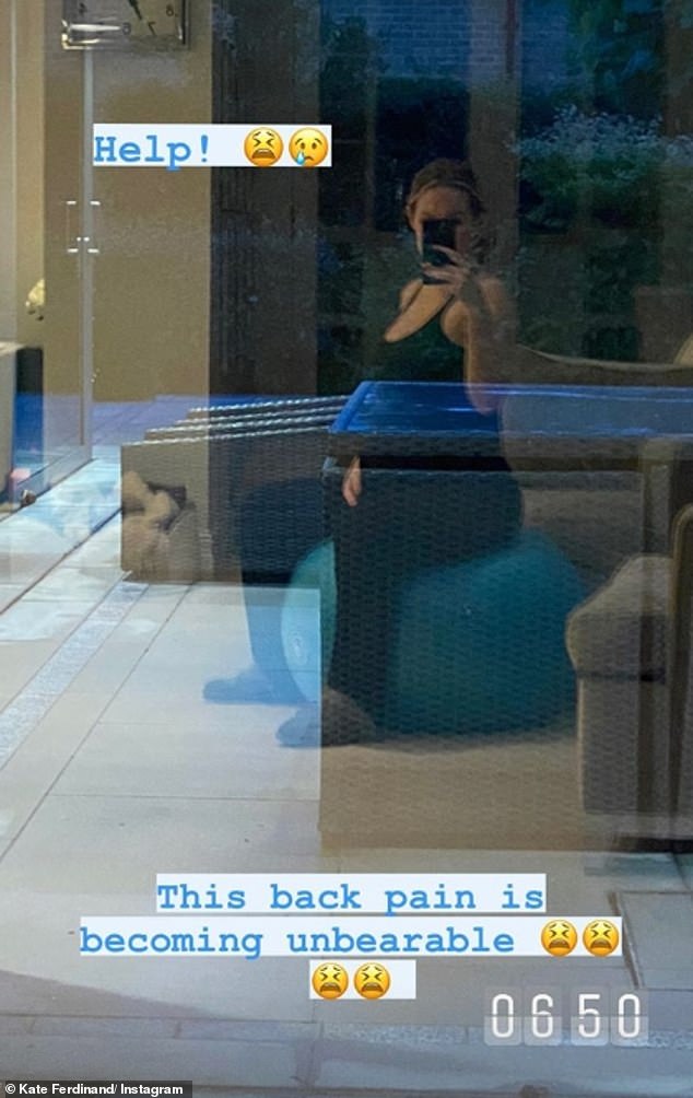 Ouch: In a different post, Kate shared a photo of herself sitting on an exercise ball as she complained about back pain