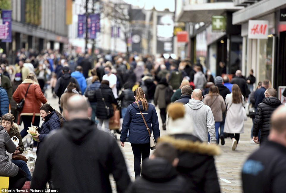 In Newcastle (pictured), the highstreet was jam-packed with locals eager to get their last-minute presents bought as online shoppers keen to avoid crowded stores put an enormous strain on postal deliveries