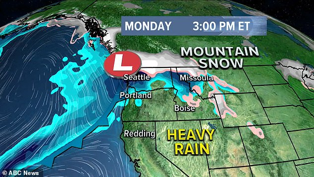 The winter storm will begin life in the northwest of the country on Monday before moving East