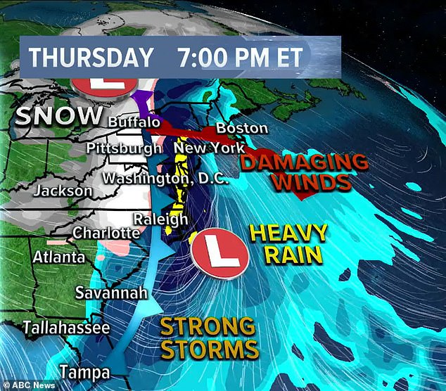 By Christmas Eve, the strong storms will have reached the Eastern Seaboard