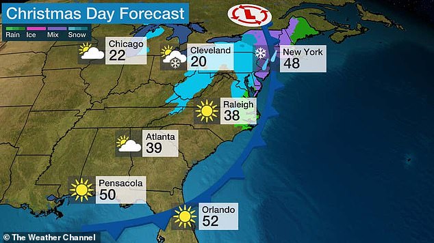 Rain might continue into at least a portion of Christmas Day along the East Coast with cooler air coming in behind