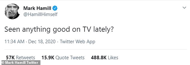 Cryptic: First, on Friday morning, Hamill cryptically tweeted, 'Seen anything good on TV lately?'
