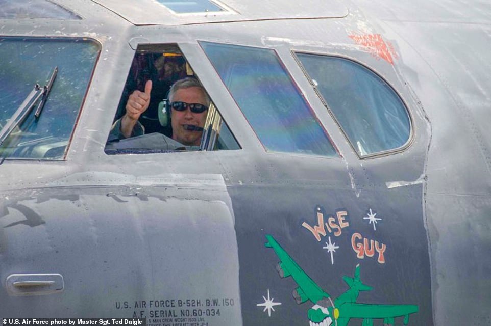 Col. Robert Burgess (above in 2019), 307th Operations Group commander and pilot who flew Wise Guy from Davis Monthan to Barksdale said at the time that the jet ‘had cracks in the rear landing gear and was missing two engines'