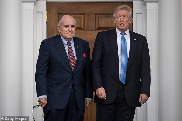 Giuliani was hospitalized earlier this month after testing positive for COVID-19. He is pictured with President Donald Trump