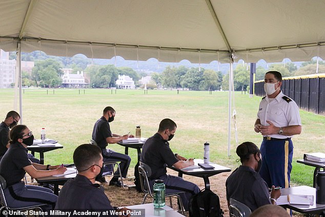 Pictured: A general psychology class being taught outdoors at West Point this fall
