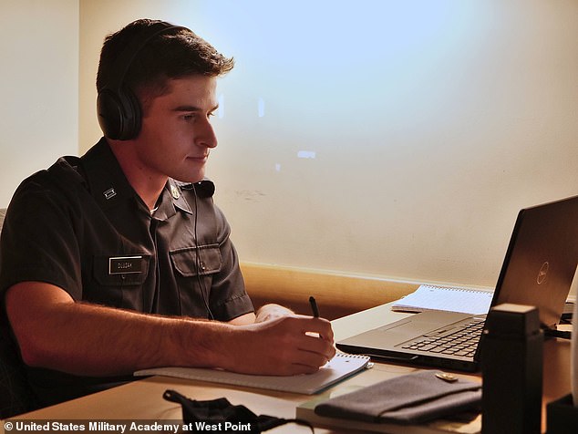 Pictured: A West Point student taking a remote class. This student has not been accused of cheating