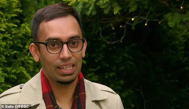 The patisserie owner (pictured on The Great British Bake Off) explained how he told the woman to 'get off' the bus but the man behind where he was sitting 'defended her' despite him being 'victimised'
