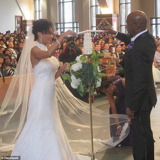 Warnock and Ndoye, pictured in their 2014 wedding, have two children together