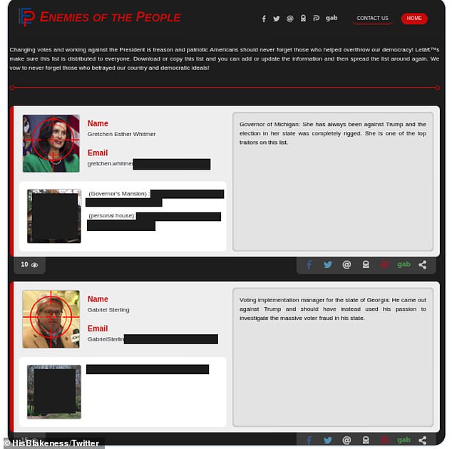 Ppictures and addresses were posted to the 'Enemies of the People' site with targets placed over images. Others singled out say they have received death threats