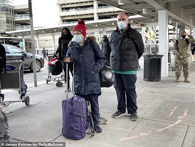 Brian Austin (pictured with his wife, Dawn) also arrived in the Big Apple from London on a Virgin Atlantic flight. He said there was around 110 passengers onboard his flight