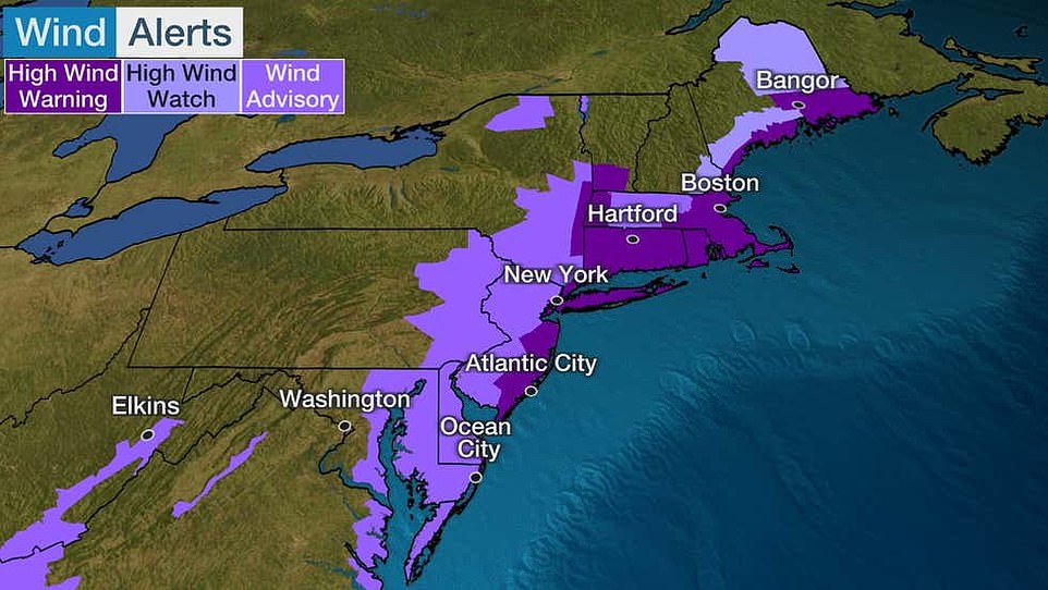 The Weather Channel reports that parts of New England and areas near New York City may experience power outages Thursday night into Friday, with wind gusts reaching up to 70 miles per hour in Boston