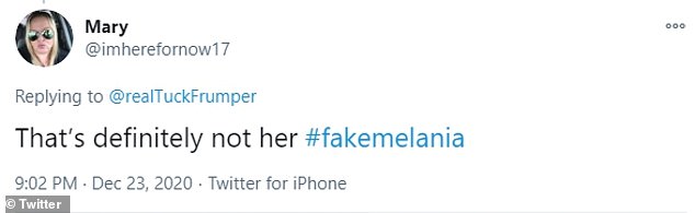 Another Twitter user who identified herself as ¿Mary¿ tweeted: ¿That¿s definitely not her #fakemelania¿