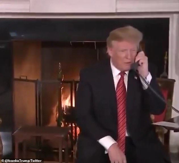 Trump did not join Melania in answering the calls this year as he did in 2018, pictured