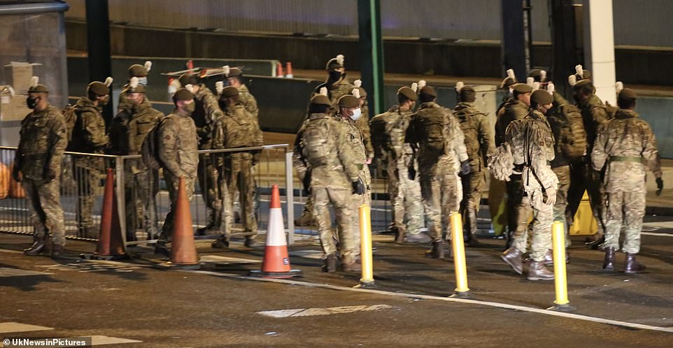 Around 800 British military personnel have been sent to Kent help perform Covid tests, distribute food and organise welfare facilities for the stranded truckers. Pictured: Dover on Christmas Eve