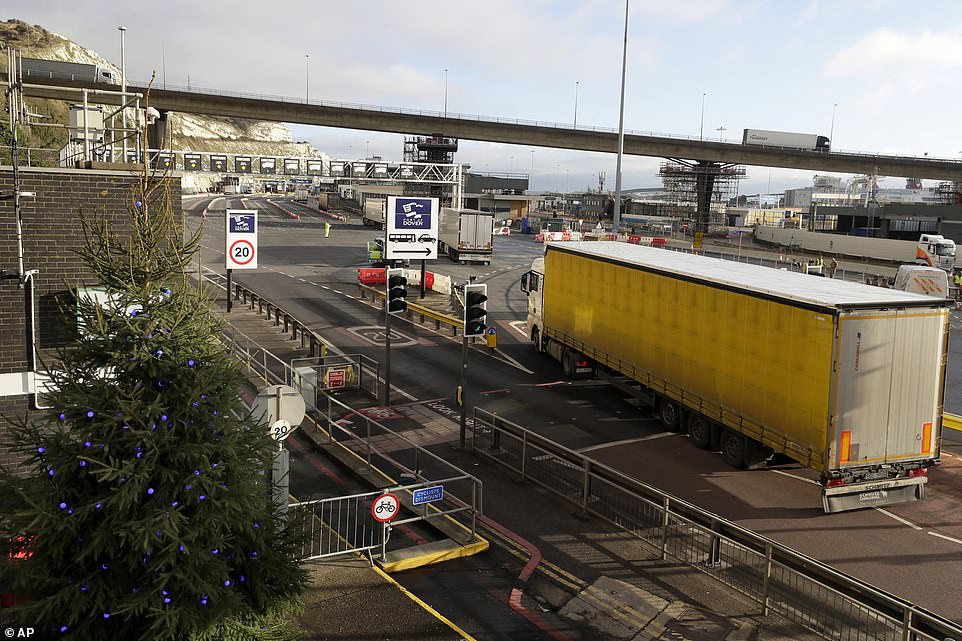 The Department for Transport (DfT) said all but three of the 2,367 coronavirus tests issued to hauliers have been negative - a stipulation of travel introduced by French authorities. Pictured: Dover today