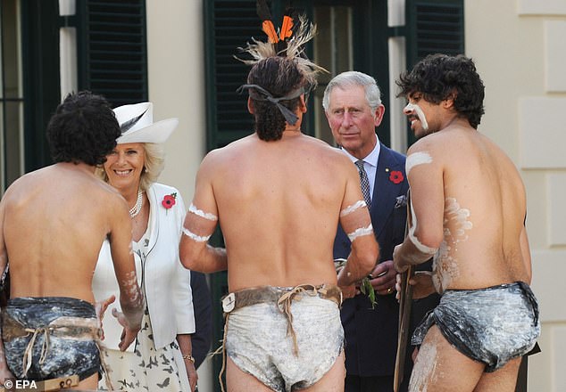 The Prince of Wales also reserved a special praise for the world's indigenous people. Pictured: Prince Charles, the Prince of Wales and Camilla, the Duchess of Cornwall take part in a traditional Indigenous welcome and smoking ceremony during a reception at Government House in Adelaide, Australia in 2012